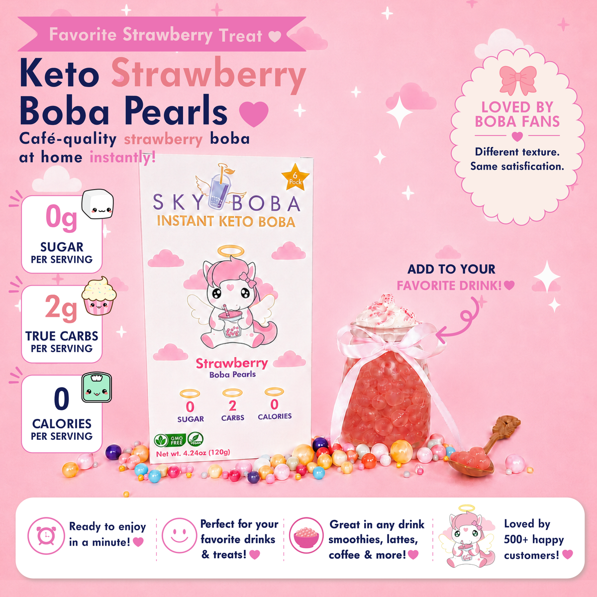 Strawberry Keto Boba Pearls