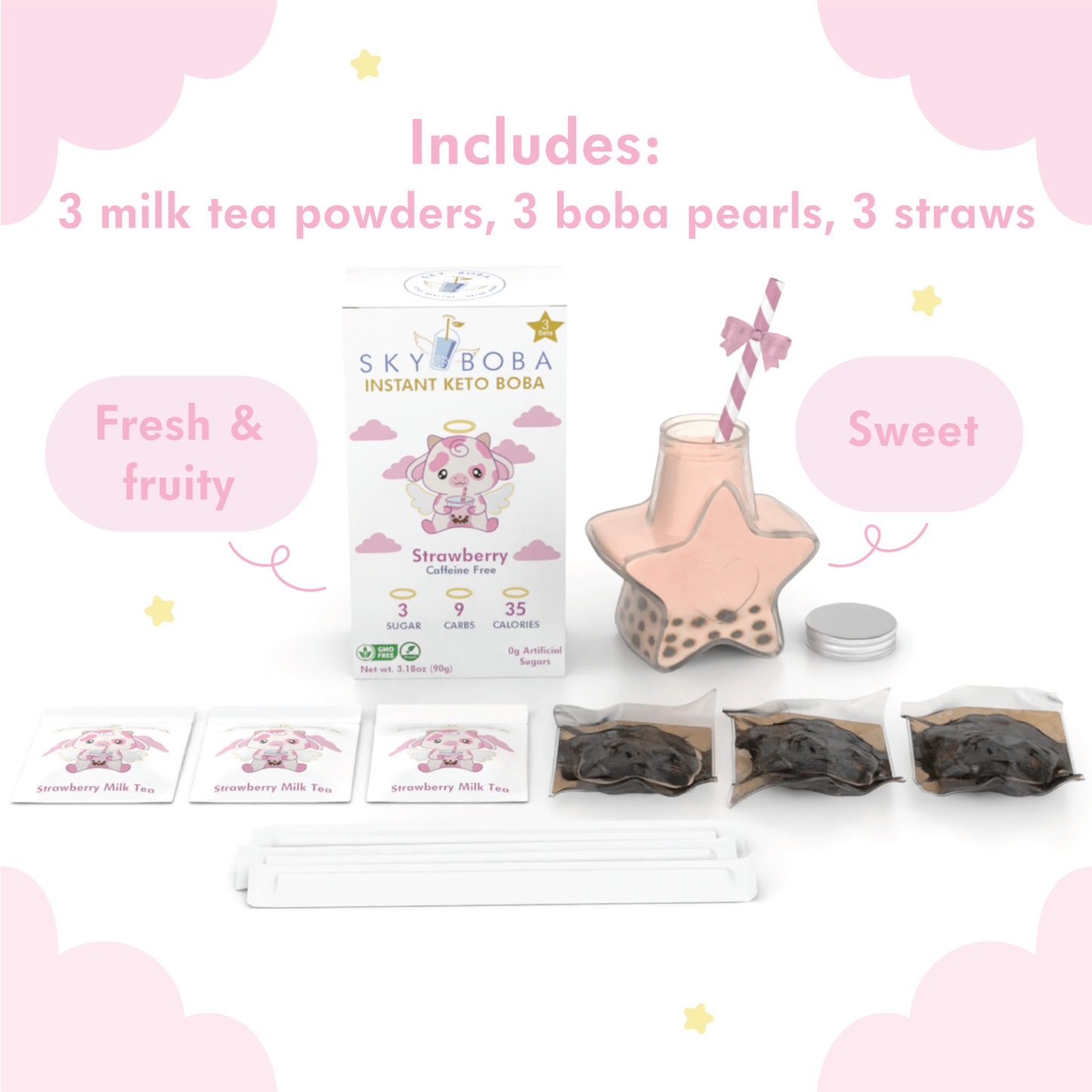 Keto Strawberry Boba Tea