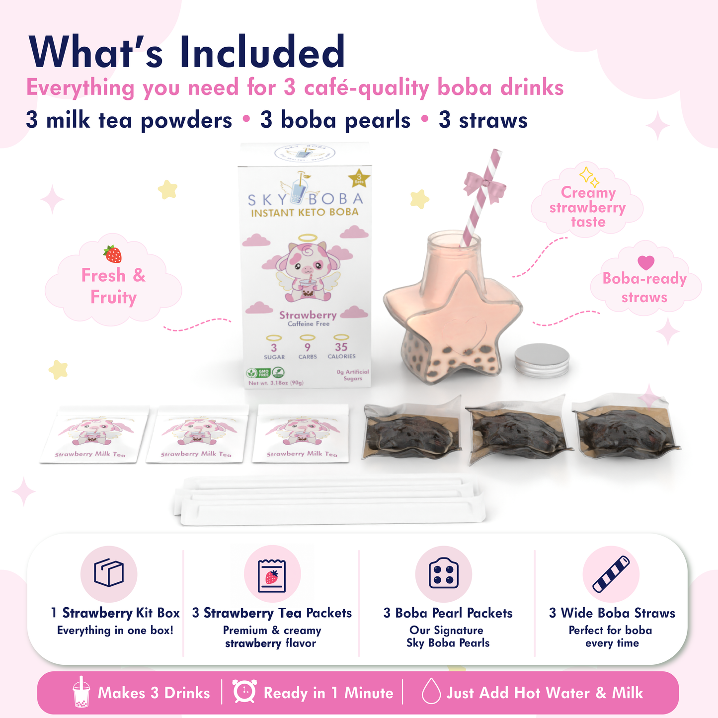 Keto Strawberry Boba Tea